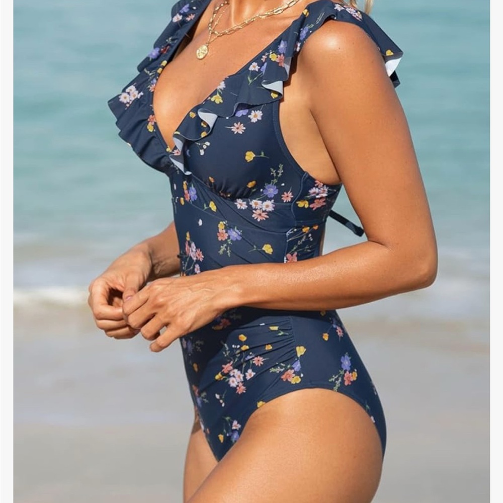 Cupshe Blue Ruffled One Piece Swimsuit - Picture 3 of 3